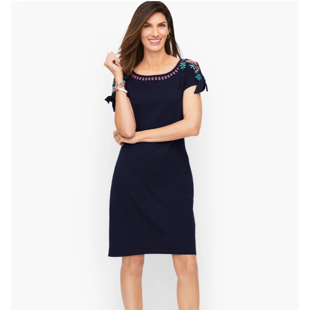 Talbots Embroidered shift dress, Nantucket Slub, blue size Medium
